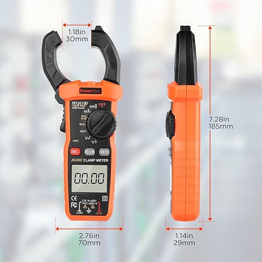 PowerBear Digital Clamp Meter Multimeter 6000 Counts for AC/DC Current & Voltage, Auto-ranging Amp Tester, Measures Resistance, Capacitance, Continuity, TRMS, Temperature, NCV Detection