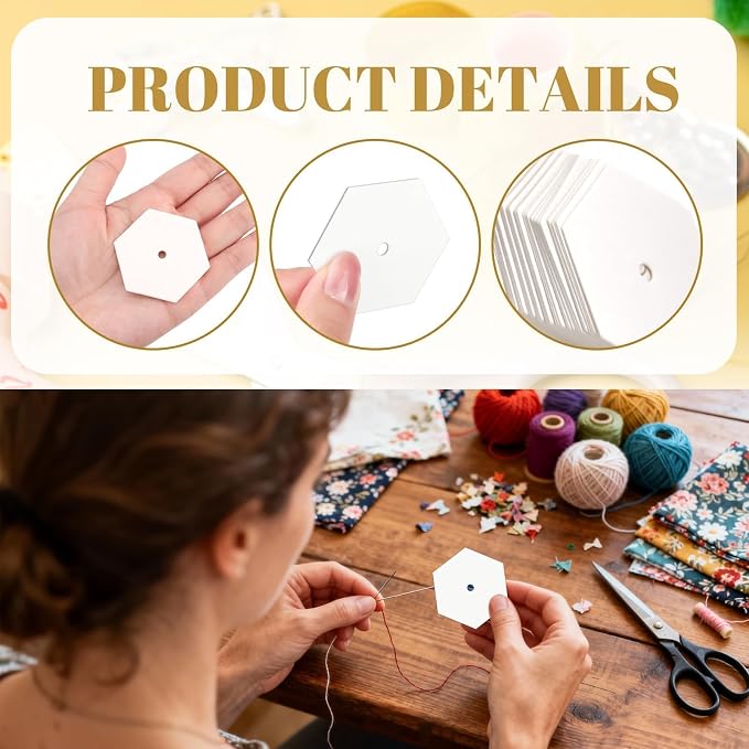 2400 PCS 1 Inch White Hexagon Piecing Paper Templates, Quilting Templates - Image 3