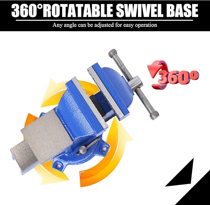 Bench Vise Heavy Duty, Table 6" Vise - Locking Base Clamp Cast Steel 360° Swivel Vice with Anvil, Table Clamp Pipe Lock Pliers Base Desktop for Woodworking Cutting Conduit Drilling, Sanding