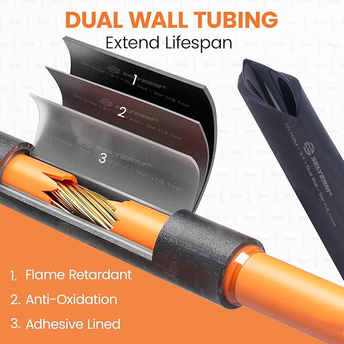 SELTERM 3/4" Black [50 Feet] Marine Grade Heat Shrink Tubing Roll, 3:1 Ratio Dual Wall Adhesive Lined Waterproof Heat Shrink Wrap Tube, for Battery Cable Lugs Wire Terminals Connectors
