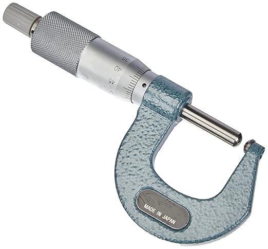 Mitutoyo 115-216 Spherical Face Micrometer, Ratchet Stop, 25-50mm Range, 0.01mm Graduation, +/-0.003mm Accuracy, Spherical Spindle