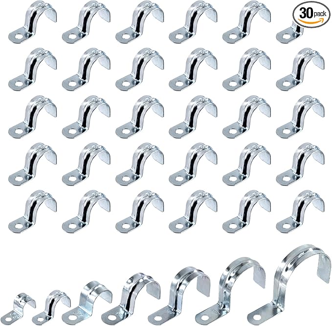 Swpeet 30Pcs 3/4"(20mm) Zinc Plated One Hole EMT Pipe Strap Kit, Pipe Straps U Bracket Tube Strap Pipe Clamp 1 Hole Snap On Pipe Strap Conduit Clamps Tension Clips for Fixing EMT Conduit Pipe