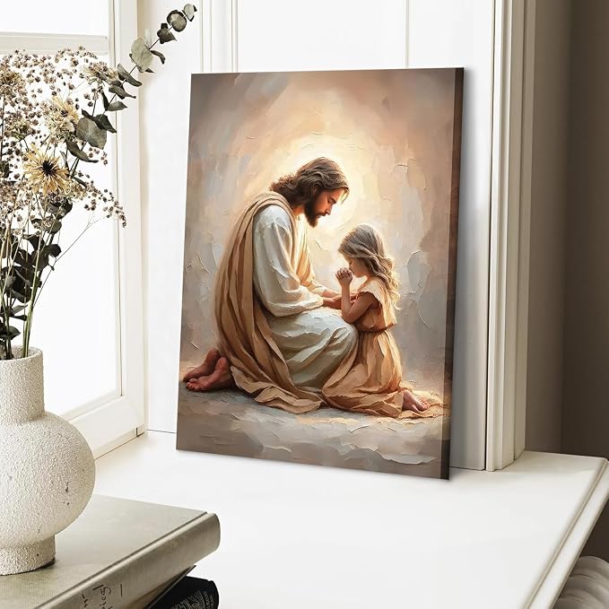 CYPQPCUH Jesus Praying with Girl Wall Art Canvas Print, 16x24in | Wrapped Canvas - Image 4