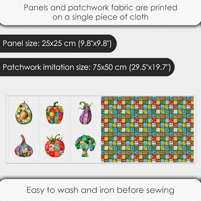 Vegetable Patchwork Cotton Fabric Panel – 6 Designs + Bonus Patchwork Sheet - Image 4