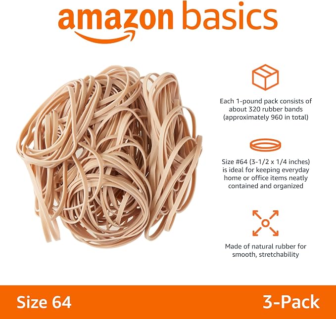 Amazon Basics Rubber Bands, Office Supplies, Size 64, 320 Bands/1 lb Pack - Image 2