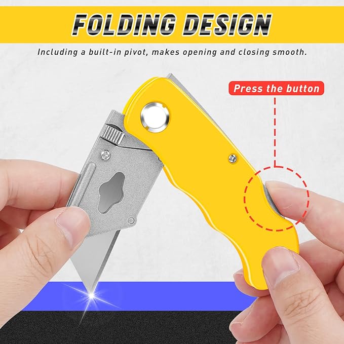 4 Pack Folding Utility Knife with Extra 10Pcs Blades, Box Cutters for Home, Office, Warehouse, Durable Razor Knife, Box Knife, Box Opener, Small Box Cutter with Clip, Navajas de Trabajo