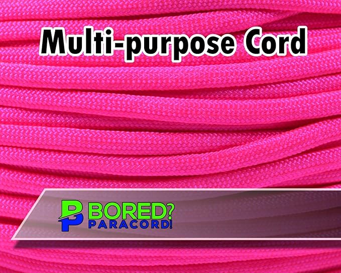 BORED? PARACORD! 550 lb Paracord - Ideal for Crafting, Camping, DIY Projects, Active & Military Outdoors - Strong Survival Rope - Tactical Parachute Cord Type III - Neon Pink 250 Feet