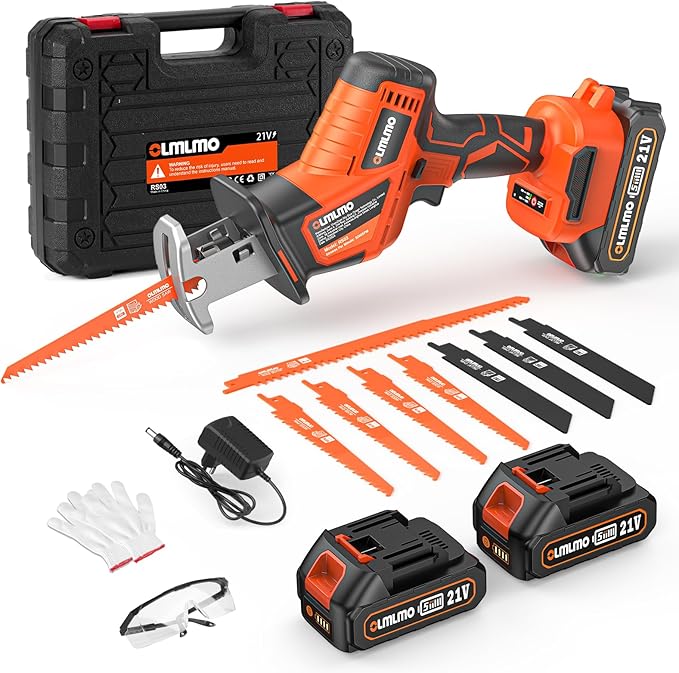 Cordless Reciprocating Saw With 8 Blades – 2×4000mAh Batteries, Brushless Motor, Variable Speed 0‑3200 SPM, Tool‑Free Blade Change, Power Reciprocating Saw for PVC Wood, Metal Cutting DIY