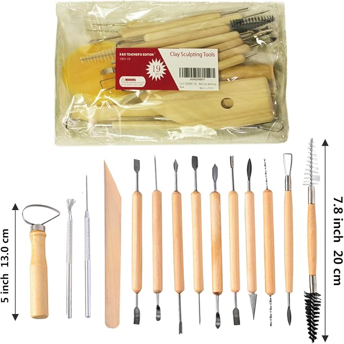 S & E TEACHER'S EDITION 19 Pcs Pottery Tools & Clay Sculpting Tools, Double - Image 4