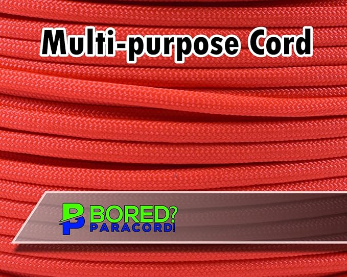 BORED? PARACORD! 550 lb Paracord - Ideal for Crafting, Camping, DIY Projects, Active & Military Outdoors - Strong Survival Rope - Tactical Parachute Cord Type III - Neon Orange 250 Feet