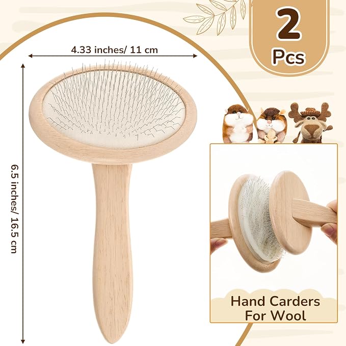 Tessco for you 2 Pcs Wood Hand Carders Needle Felting Brushes Carpet Brush Dog - Image 2