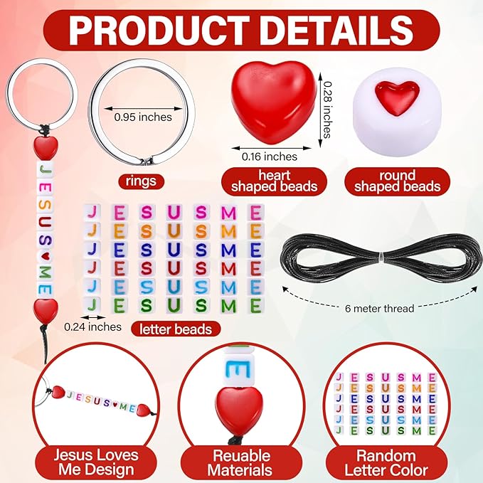 Ferreve 36 Sets Jesus Loves Me Beads Keychain Crafts - Image 2