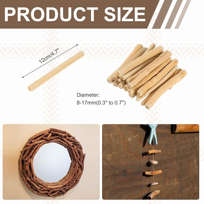 MECCANIXITY 4.7" Natural Driftwood Pieces, 0.3" to 0.7" Dia Driftwood Twigs - Image 2