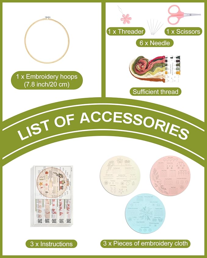Santune 3 Sets Embroidery Kit for Beginners Adults, Learn Over 30 Different - Image 4