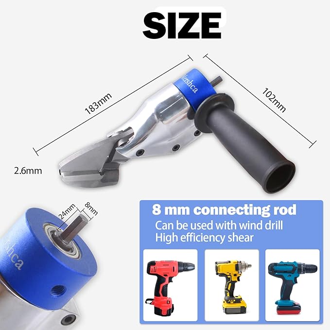 Professional Sheet Metal Cutter Drill Attachment, Heavy Duty Metal Shear Attachment with 360° Pivoting Handle, Power Tool Accessory for Curved & Straight Cutting on Steel, Aluminum & Iron- B