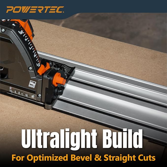 POWERTEC 110" Track Saw Guide Rail Joining Set for Ridgid Track Saws, Include 2x55" Extruded Aluminum Guide Rail and 2 Rail Extension Connectors Perfect for Repeatable Rip Cuts & Crosscuts (71989)