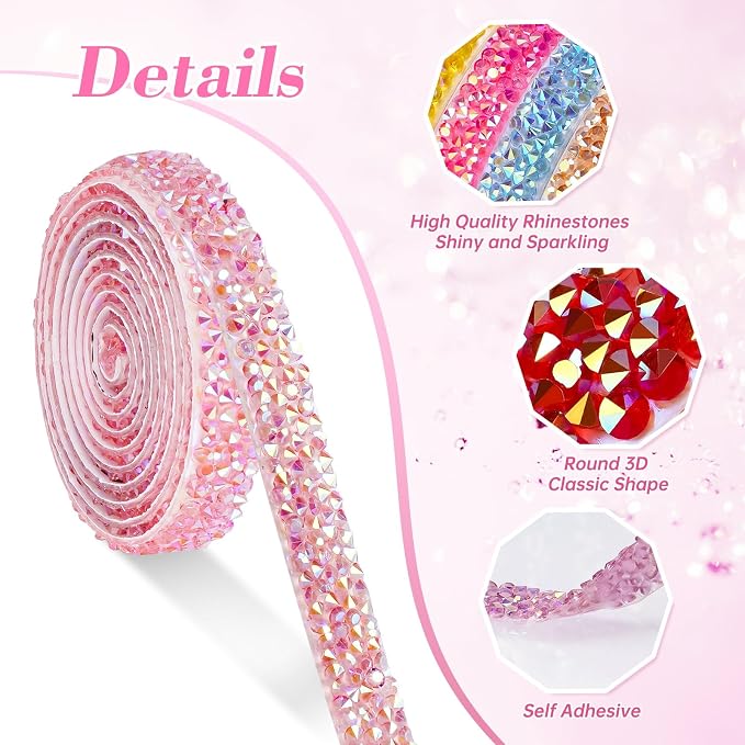 NiArt Self Adhesive Rhinestone Ribbon Rolls Set of 12 Candy Colors, Total 12 - Image 2