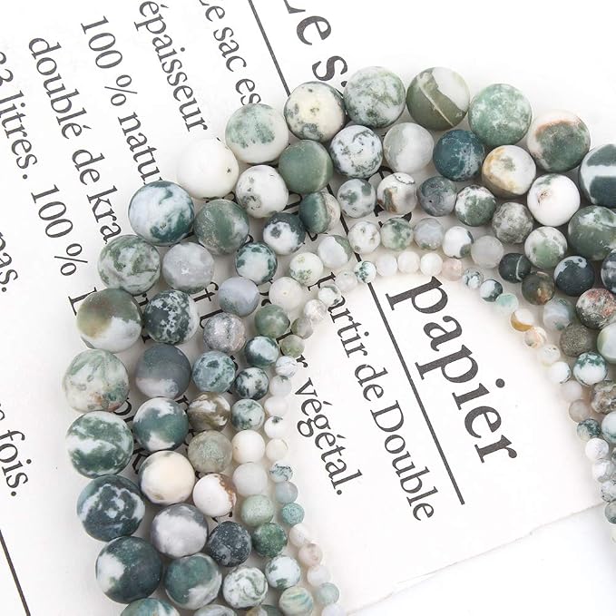 60pcs Natural Matte Tree Agate Gemstone Beads，6mm Frosted Round Loose Stone - Image 7