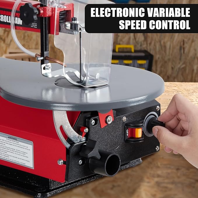 16-Inch Scroll Saw with Tilting Table and LED Light – Adjustable Speed for Wood, Acrylic, and Crafts