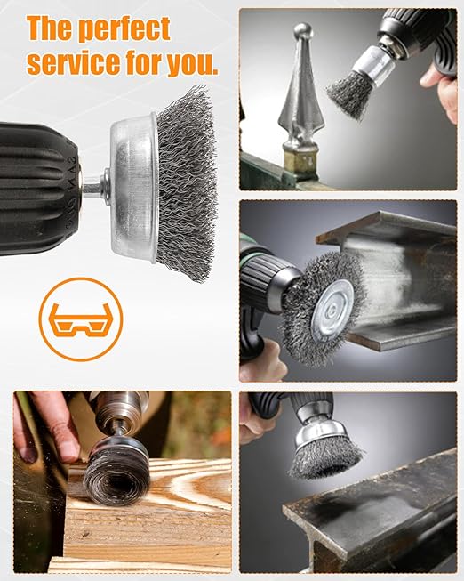Wire Brush for Drill Set, 20 PCS Wire Wheel Cup Brush with 1/4'' Hex Shank, Drill Wire Brush Attachment, Ideal for Removing Rust/Corrosion/Paint - Extend Life & Reduced Wire Brea