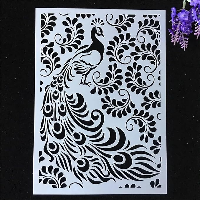 TIAMECH A4 Reusable Feather Leaves Peacock Stencil - Image 4