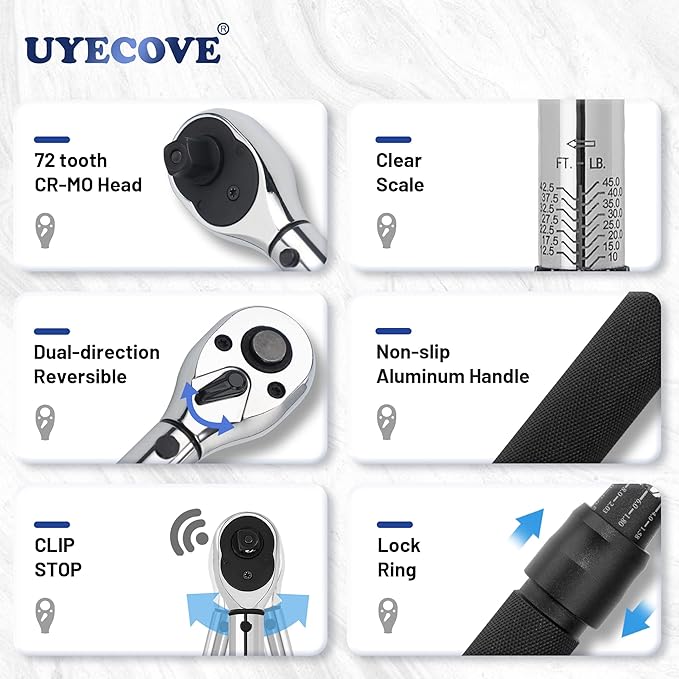 3/8-Inch Drive Click 3/8 Torque Wrench 4 Pcs Set, 10~45FT/13.5-61N.m, Torque Wrench 3/8 with Extention Bar, 3/8'' to 1/2'' Adaptor and 3/8'' to 1/4'' Adaptor