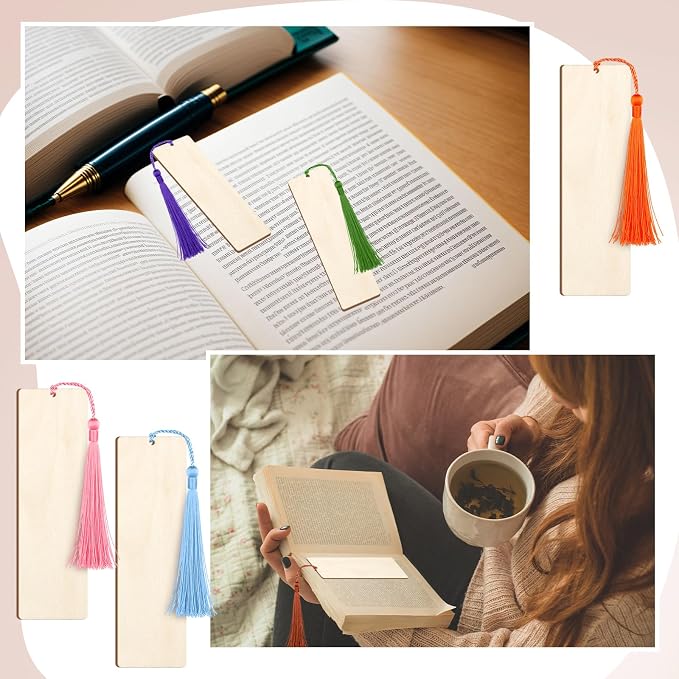 Yexiya 300 Pcs Bookmark Making Kit, 150 Unfinished Wood Bookmarks - Image 7