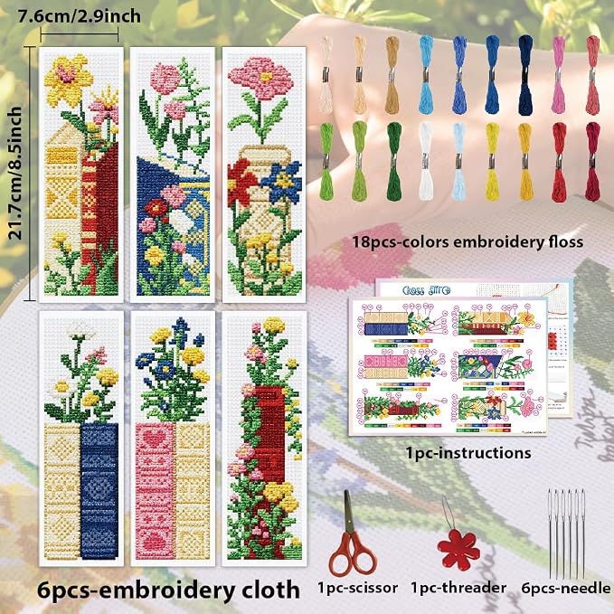 ACRNIGHEET 6PCS Cross Stitch Bookmark Kit - Image 2