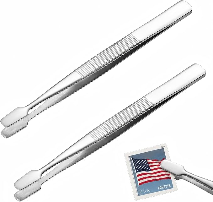 2-Pack Stamp Tweezers Stainless Steel – 4.3” Philately Tools by ARTIBETTER