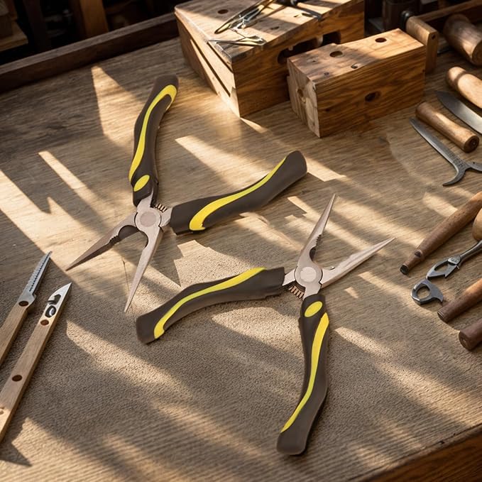 8 Packs 6 Inch Long Needle Nose Pliers with Wire Cutter, Small Needle Nose Pliers Bulk for Electricians, Grips Small Parts, Bend Wire, Electronics Repair, Jewelry Making Tools, etc, by GENHAKON