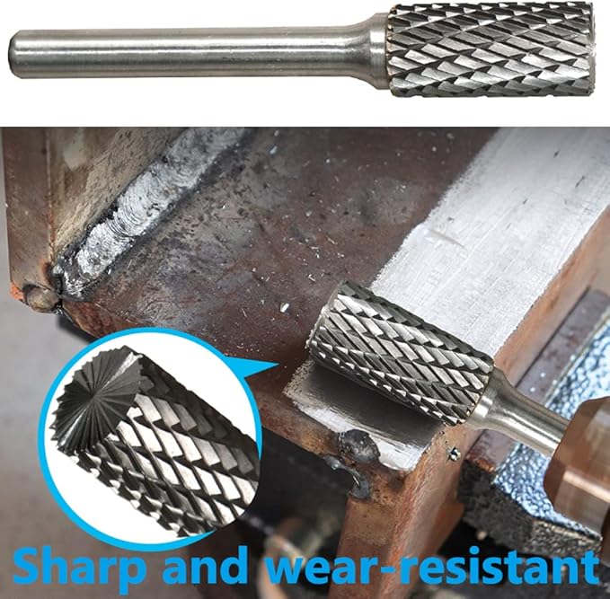Carbide Burr Set 1/4" Shank SB-5 Die Grinder Bits Tungsten Double Cut Burr Bits (1/2" Cutter Dia X 1" Cutter Length) for Die Grinder Kits Metal Grinding Drilling Polishing (1pcs)