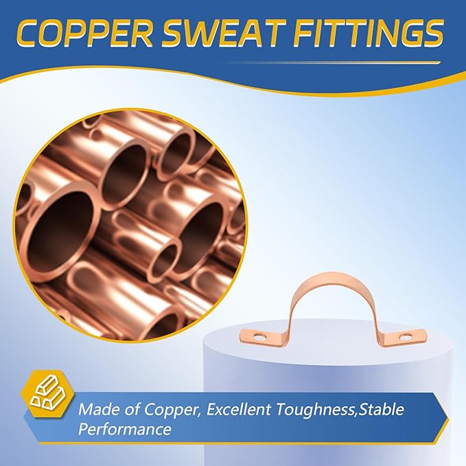 30-PACK GUOFIS 1Inch C x 1Inch C Copper Pipe Straps Clamp with Two Holes, Two-Hole Clamps Mount for Residential, Commercial(COPPER059-30Pack)