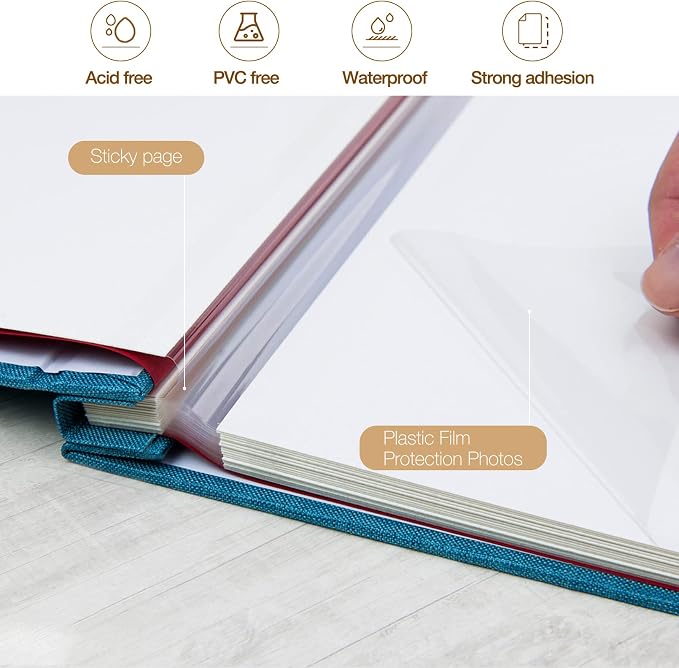 potricher Large Photo Album Self Adhesive 3x5 4x6 5x7 8x10 Pictures Linen Cover - Image 4