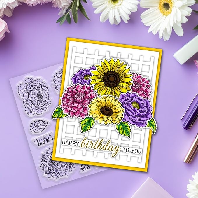 Flower Clear Stamps and Dies for Card Making Layering Coloring Stencil Set - Image 5