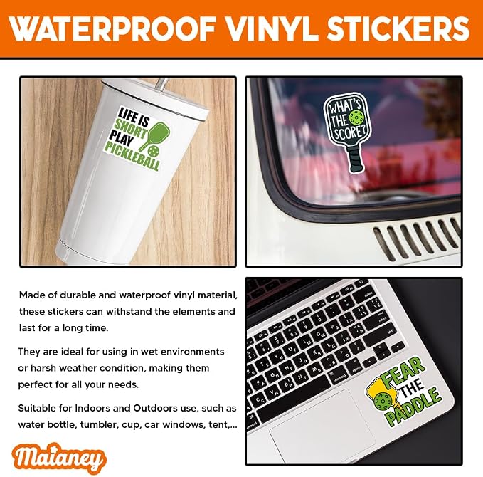 MAIANEY Funny Pickleball Sticker Pack, Water Bottles, Cute Pickleball Quotes - Image 3