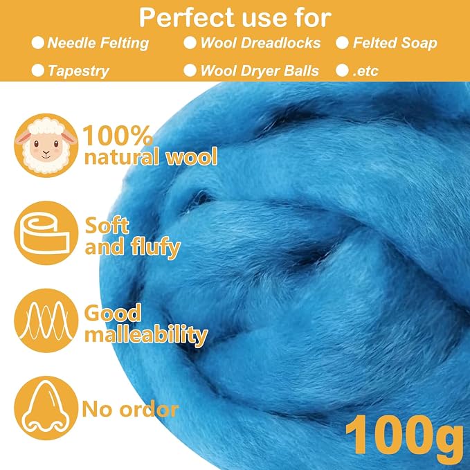 Sky Blue Roving Wool, 3.5oz Felting Wool, Soft Wool Batting - Image 2
