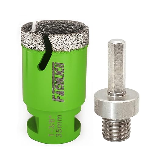 Diamond Core Drill Bits 1-3/8" 35mm 5/8-11 Thread Plus Adapter 5/8"-11 Male to 3/8" Hex Shank,Tile Hole Saws for Porcelain Tile,Granite,Marble,Concrete,Masonry