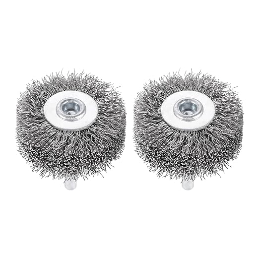 dophee 2Pcs 2 Inch Wire Wheel Brush for Drill Attachment 0.0118" Coarse Crimped Carbon Steel Wire 1/4 Inch Round Shank Wire Wheel Brush for Rust Corrosion Paint Removal