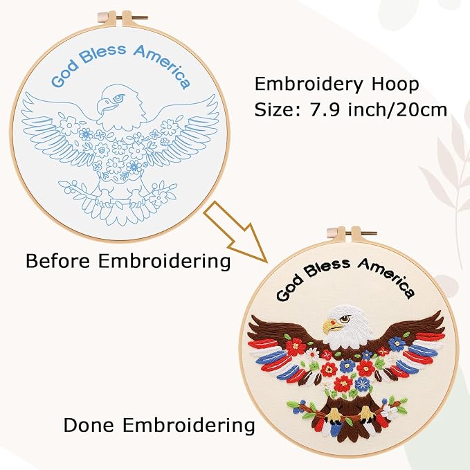 Nuberlic Embroidery Kits for Beginner Adults, God Bless America Eagle Cross - Image 2