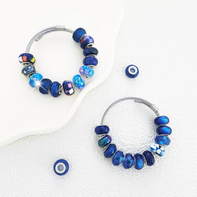 Large Hole Beads Spacer Beads Dark Blue Assorted European Craft Big Beads Large - Image 3