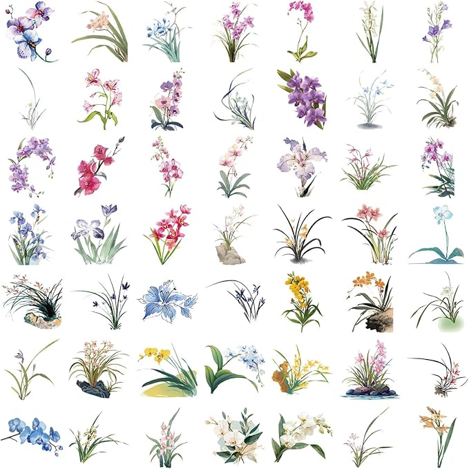 50 Pcs Clear PET Orchid Stickers - Image 2