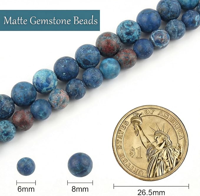 8mm Matte Blue American Turquoise Bead, 15-Inch Matte Round Loose Stone Beads - Image 3