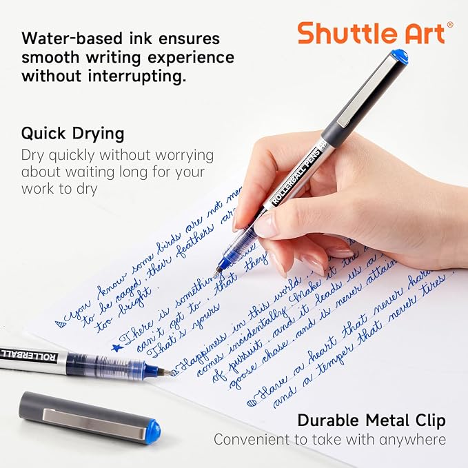 Shuttle Art Rollerball Pens, 10 Pack Blue Liquid Ink Pens, 0.5mm Extra Fine - Image 3