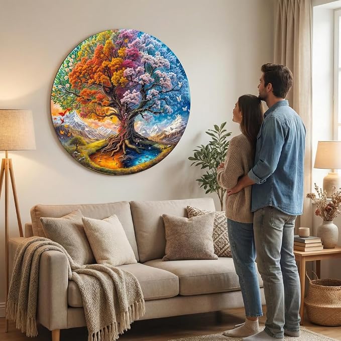 100 Pieces Wooden Puzzles Adults, Seasonal Tree of Life Wood Puzzles Adult - Image 3
