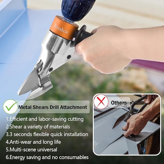 Professional Sheet Metal Cutter Drill Attachment, Heavy Duty Metal Shear Attachment with 360° Pivoting Handle, Power Tool Accessory for Curved & Straight Cutting on Steel, Aluminum & Iron- O