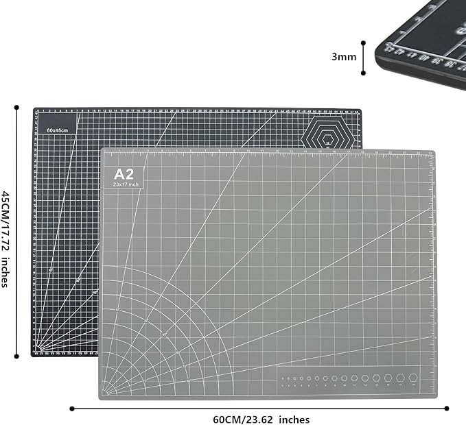 Self Healing PVC Cutting Mat, A2 | 2 pcs, Gridded Rotary Cutting Board - Image 2