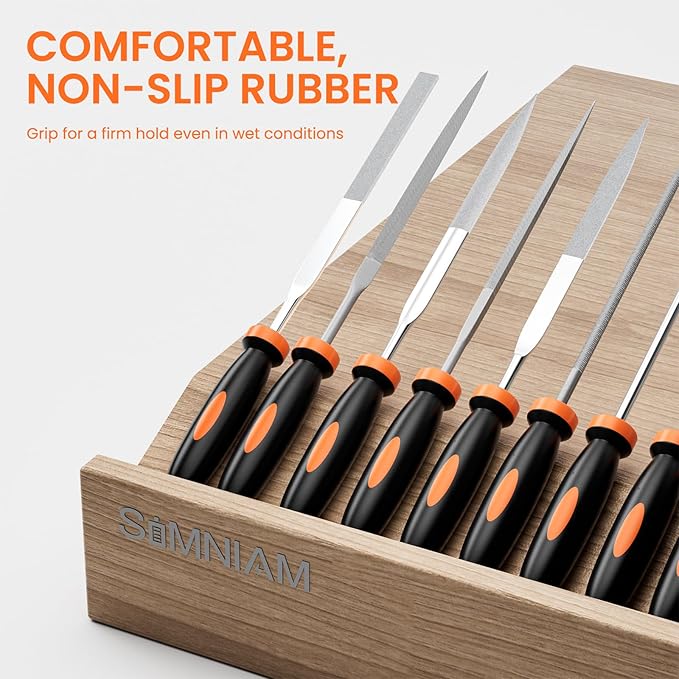 Simniam 12Pcs Metal File Set, Premium Grade T12 Drop Forged Alloy Steel, Mini File Set Contains 6Pcs Diamond Needle Files, 6 Pcs Carbon Steel Needle Files, Perfect for Sanding Wood, Metal & DIY