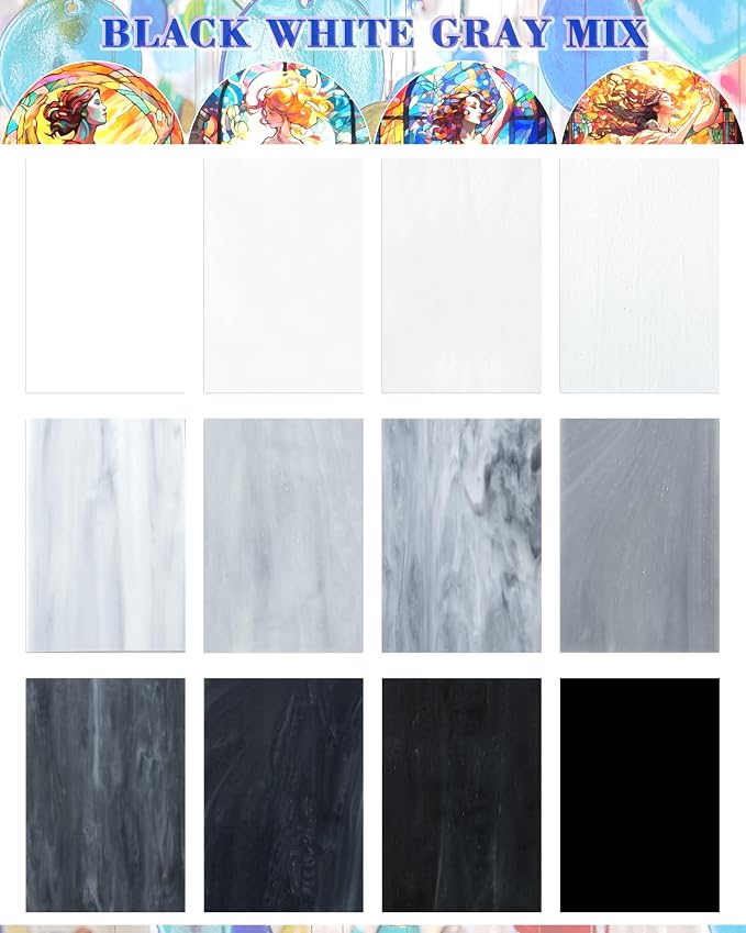 FIVEIZERO 12 Sheets Black White Gray Stained Glass 4x6 Inch – Neutral Tiffany - Image 2