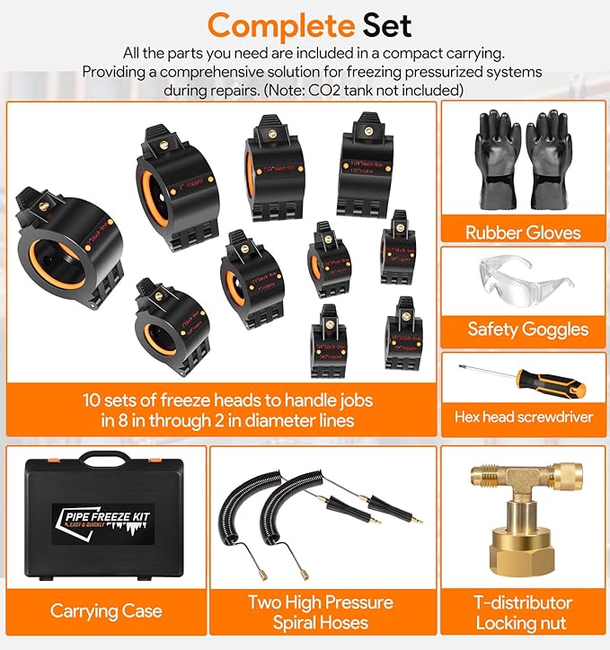 CST2 General Cold-Shot Pipe Freeze Kit, Tube Wire Plumbing Freezes Pipes from 1/8 Inch to 2 Inch, CO2 Water Pipe Plumbing Line Freezing Repair Kit for Copper Steel Aluminum Cast Iron
