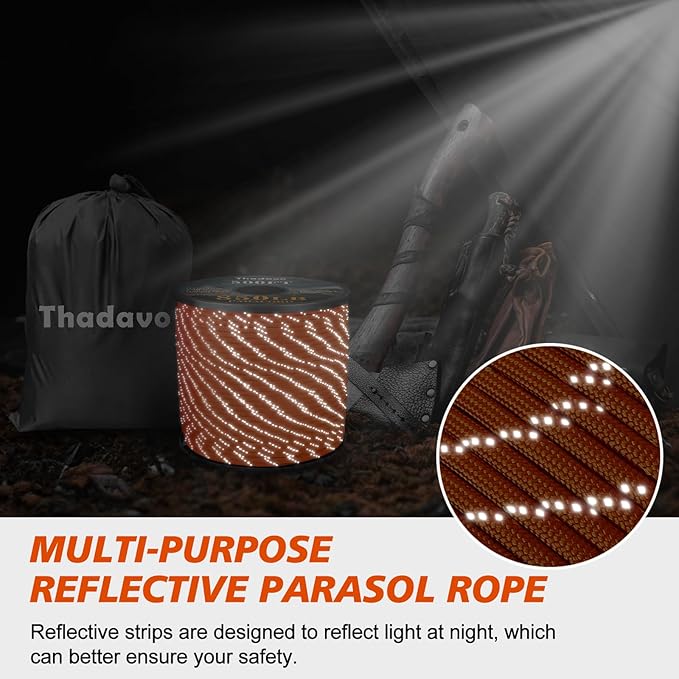 Reflective Paracord Rope 850Ib, 50/100/200/500/1000ft 4MM 11 Strand Strong Heavy-Duty Parachute Spool Cord, para Cord Lanyard for Clothsline, Hammock, Camping, Hiking, Survival, Orange 100FT